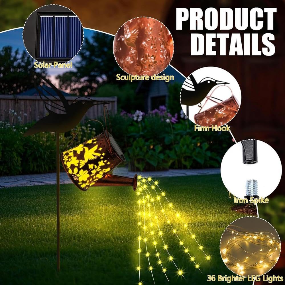 XIHAMA Solar Watering Can Light,Solar Garden Water Can Lights with 36 LED String Lights, Retro Metal - Image 3
