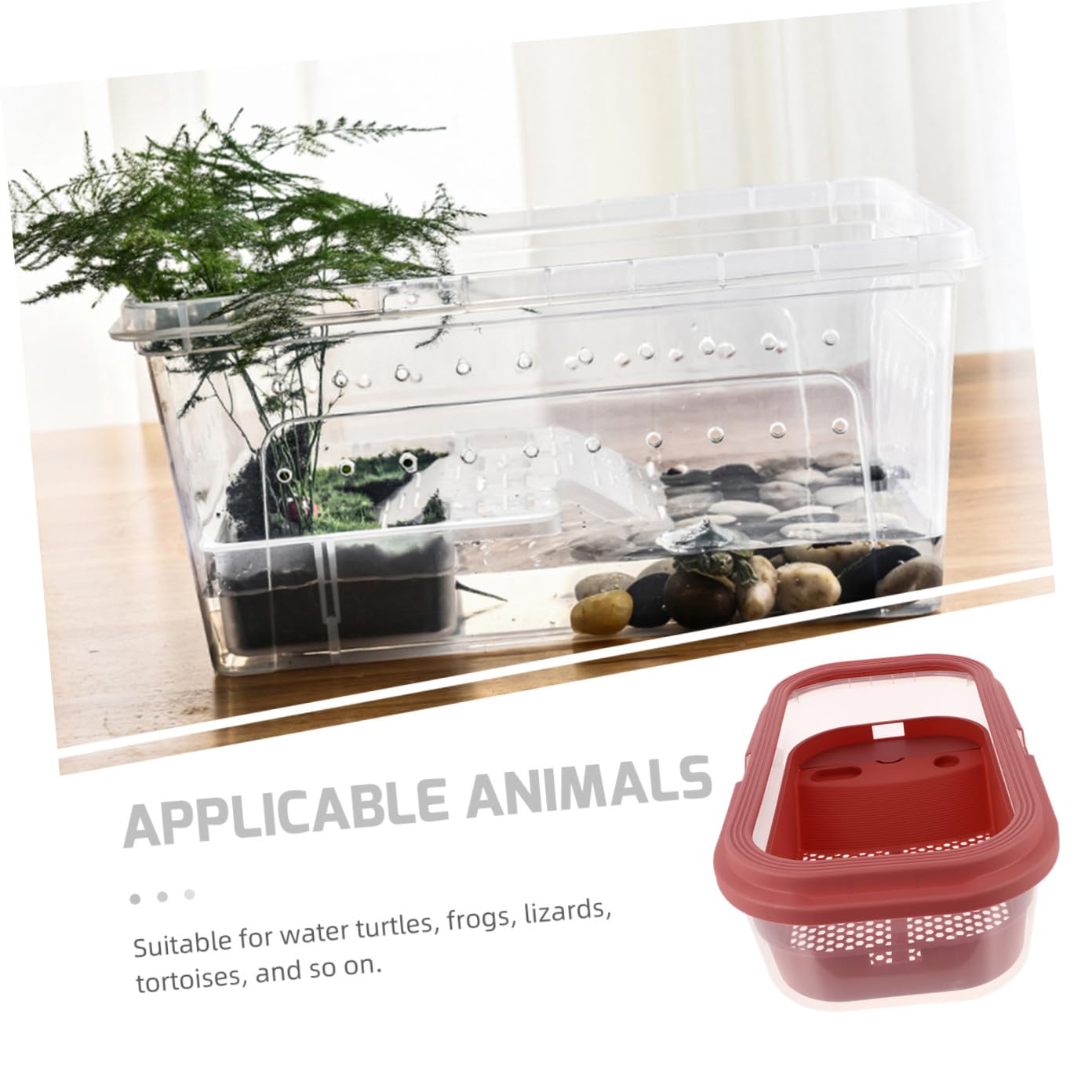 VICASKY Acquario per Tartarughe Domestiche Grande con Piano di Riposo Rosa Chiaro 43,7x26 Cm in Plastica, Vasca con Rampa Antiscivolo per Rettili e Anfibi, Habitat Multifunzionale