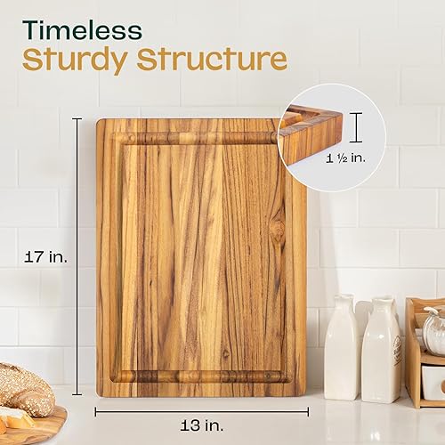 Miniatura 4 de Yes4All Tablas de cortar de teca duraderas para cocina, 16.5 pulgadas de largo x 13 pulgadas de ancho x 1.5 pulgadas de grosor, tabla de cortar de