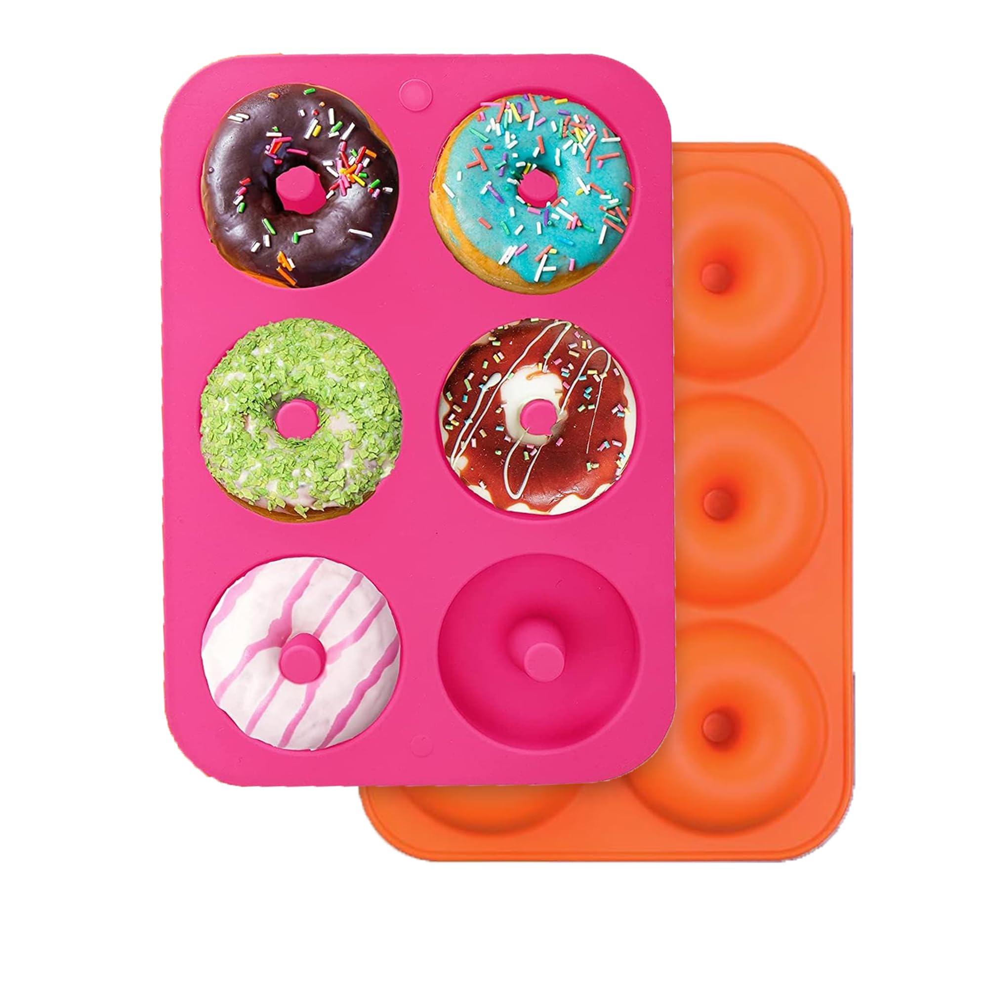 KARP Donut Pan Silicone Baking Mold, Non-Stick 6-Cavity Doughnuts Baking Pans, Make Perfect Donut Cake Biscuit Bagels, BPA Free and Dishwasher Safe(1Qty, Assorted Color)