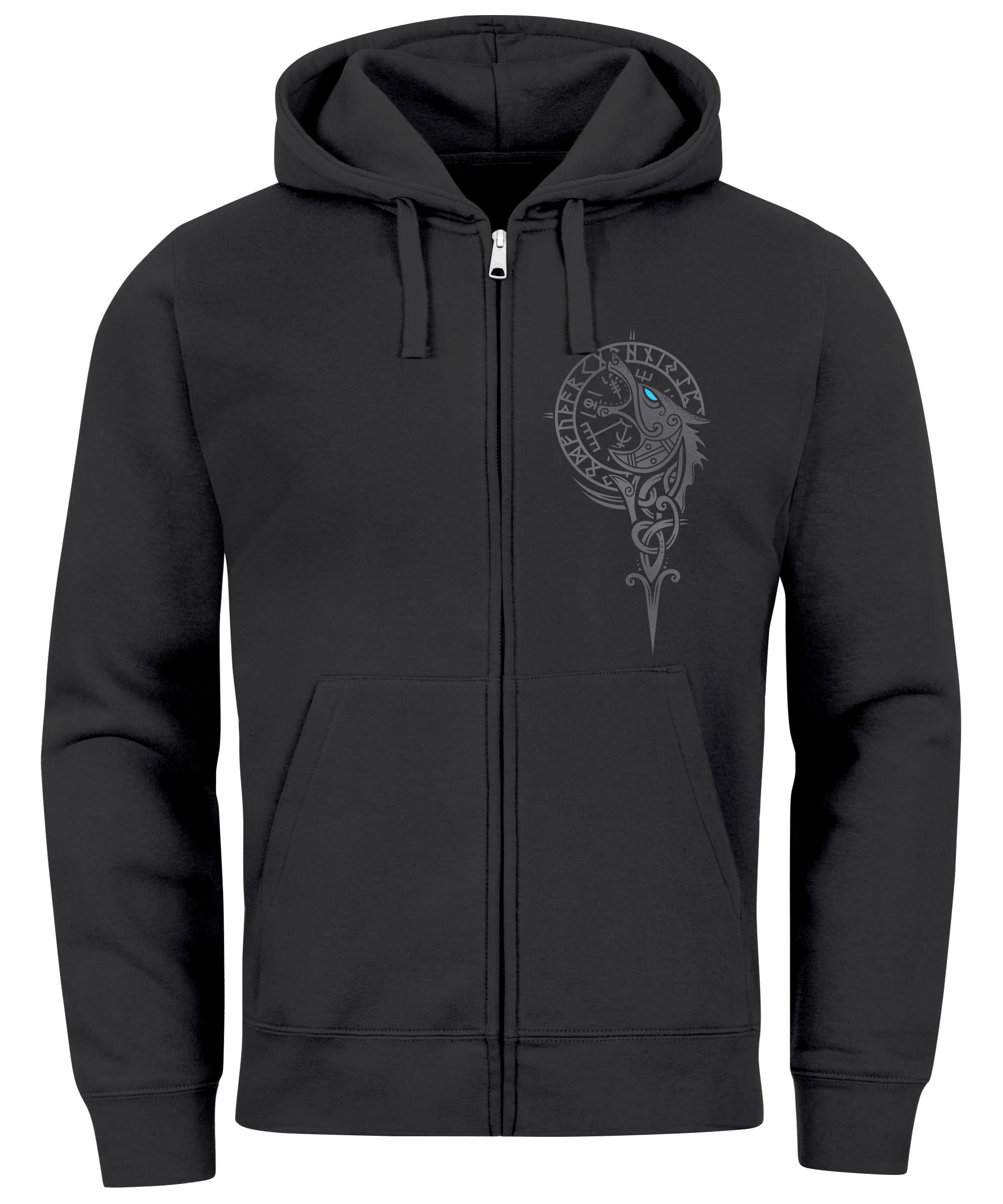 Neverless® Sweatjacke Herren mit Kapuze Fenrir Nordische Mythologie Wikinger Print Zipjacke Männer