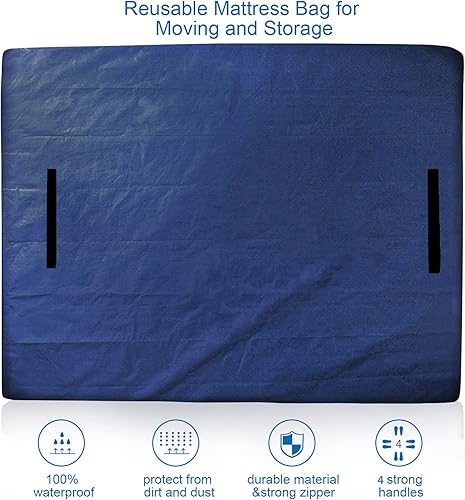 Miniatura 2 de Bolsas de colchón Queen para mudanza y almacenamiento, paquete de 2 bolsas de almacenamiento de colchón reutilizables con 8 asas, funda de colchón