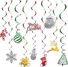 GWHOLE 30 PCS Christmas Ceiling Decorations 10 Styles Foil Hanging Swirls Ornament for Indoor Roof Tree Decor Xmas Party Supplies