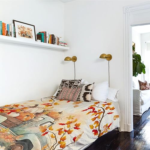 Miniatura 5 de Tapiz de otoño para colgar en la pared, de cosecha, calabaza, camión, tapices, estético, hojas de arce, tapiz para dormitorio, sala de estar,