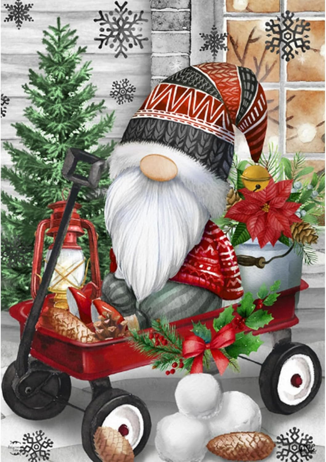 Gnome Heart Welcome Christmas DIY Cross Stitch Art Craft 16x20 inch Fabric with Accessories, 11ct Pre Printed Stamped Embroidery Kits for Adults Beginners (Red Green 1)