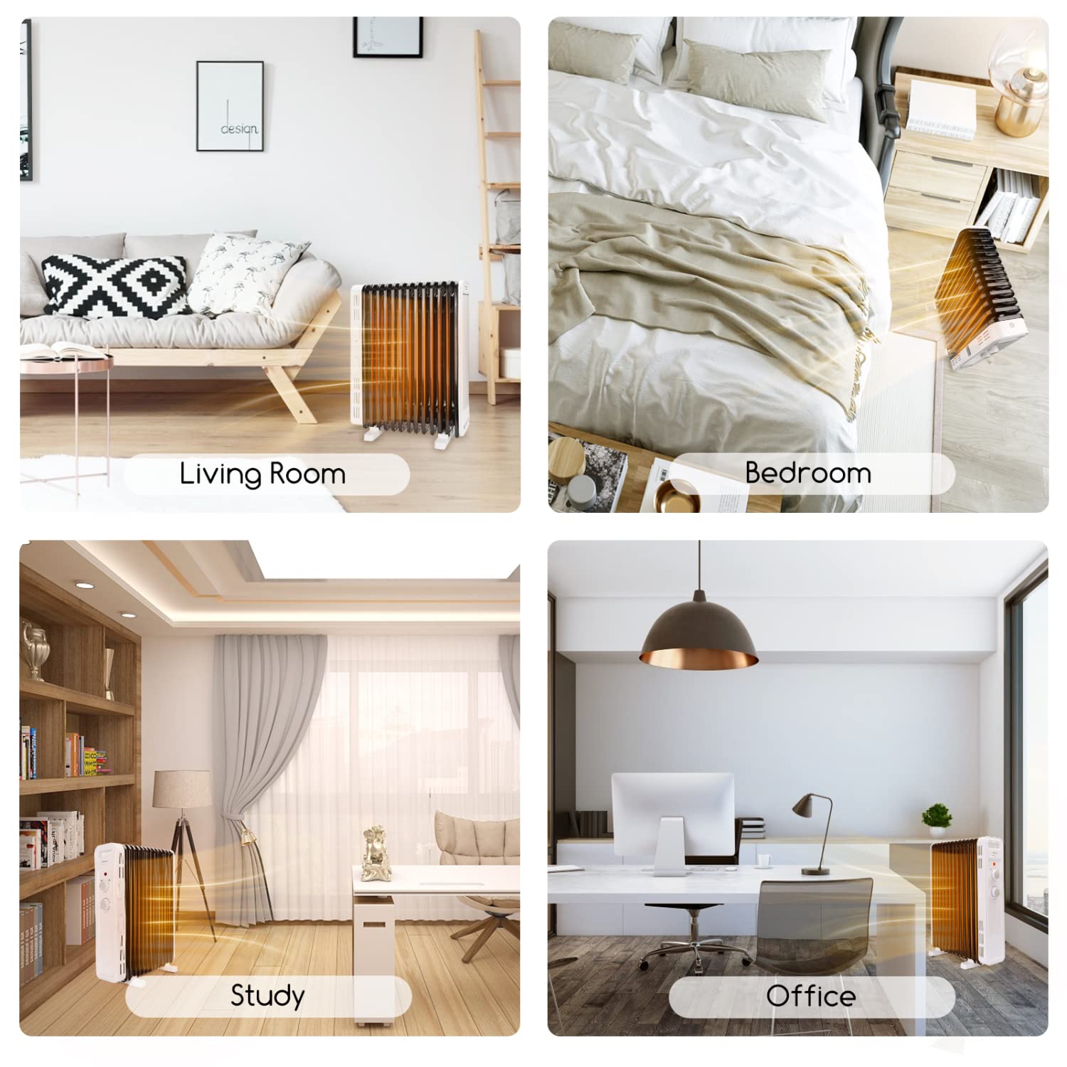 Aigostar Ölradiator 2500 Watt Energiesparend Heizkörper mit Thermostat | 13 Rippen für 30m², Heizung Elektrisch 3 Heizstufen, Kipp & Überhitzungsschutz, Mobiler Elektroheizung Heizgerät for Room