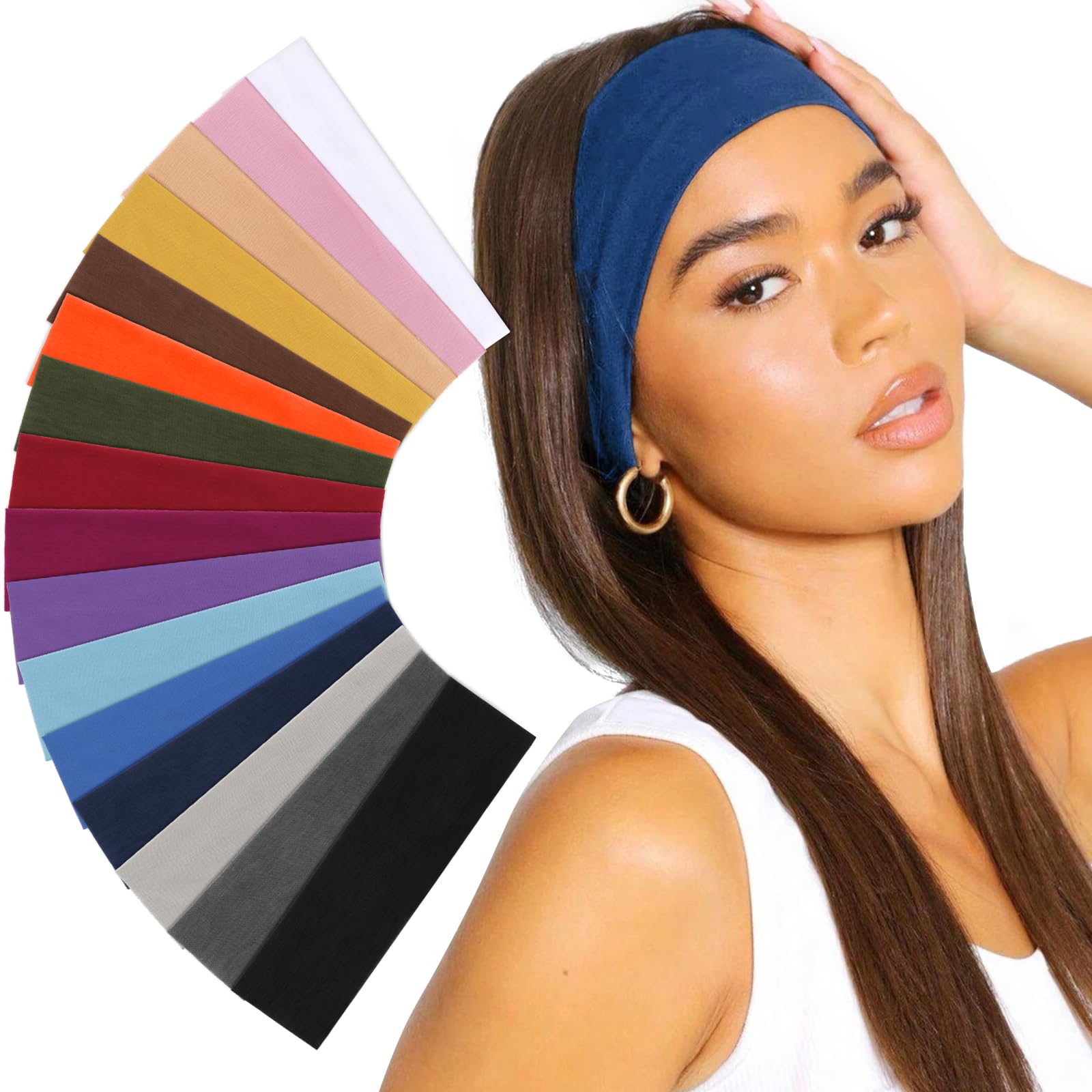 DRESHOW 16 Pcs Sports Headbands for Women Non-Slip Stretchy Fashion HairBand Curly Hair Headband Soft Hair Accessories for Daily Wear Workout Yoga