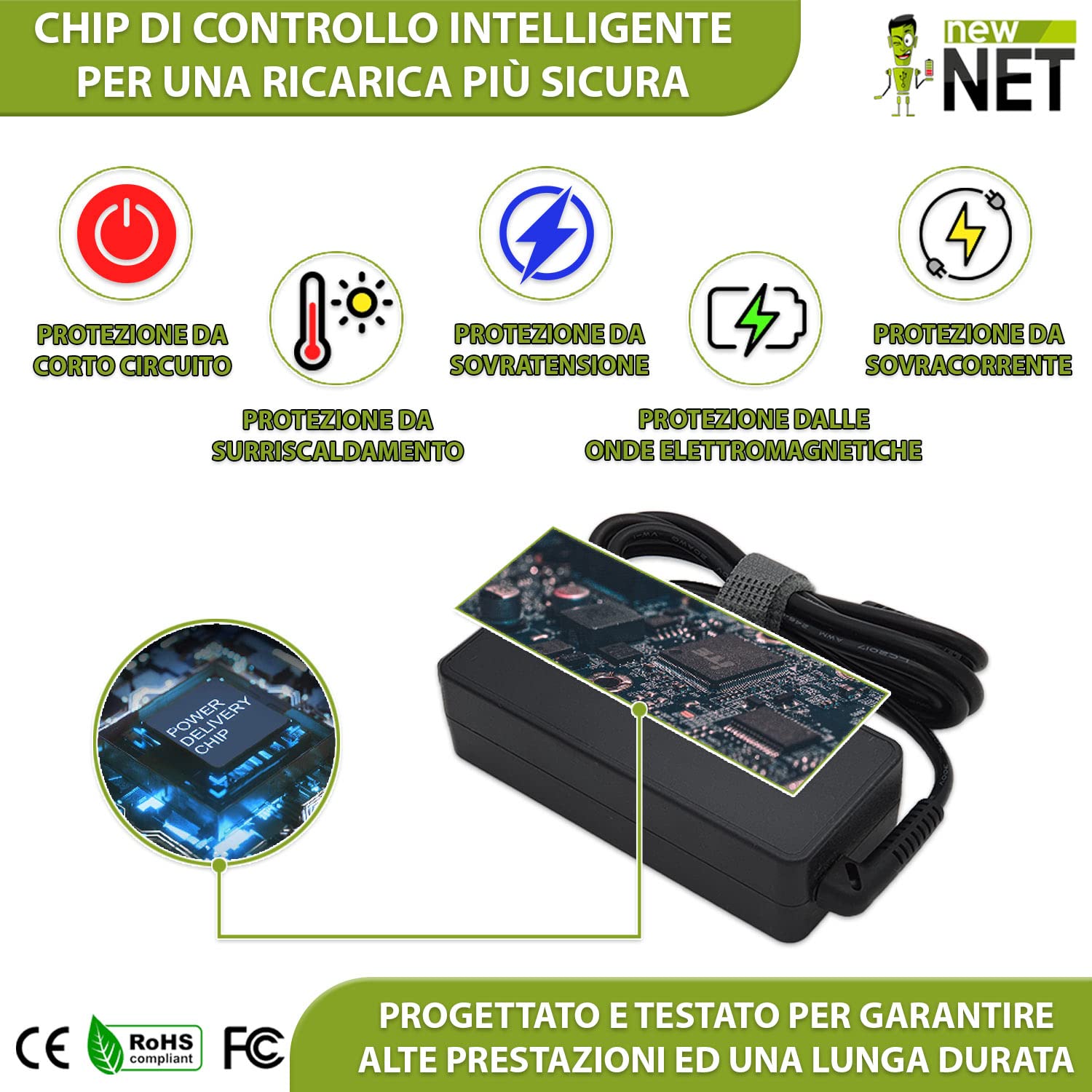 New Net Alimentatore - Caricatore Caricabatteria compatibile con Notebook ASUS ROG g501 g501j g501V [ 19V 6.32A 120W - 4.5 x 3.0 mm ]