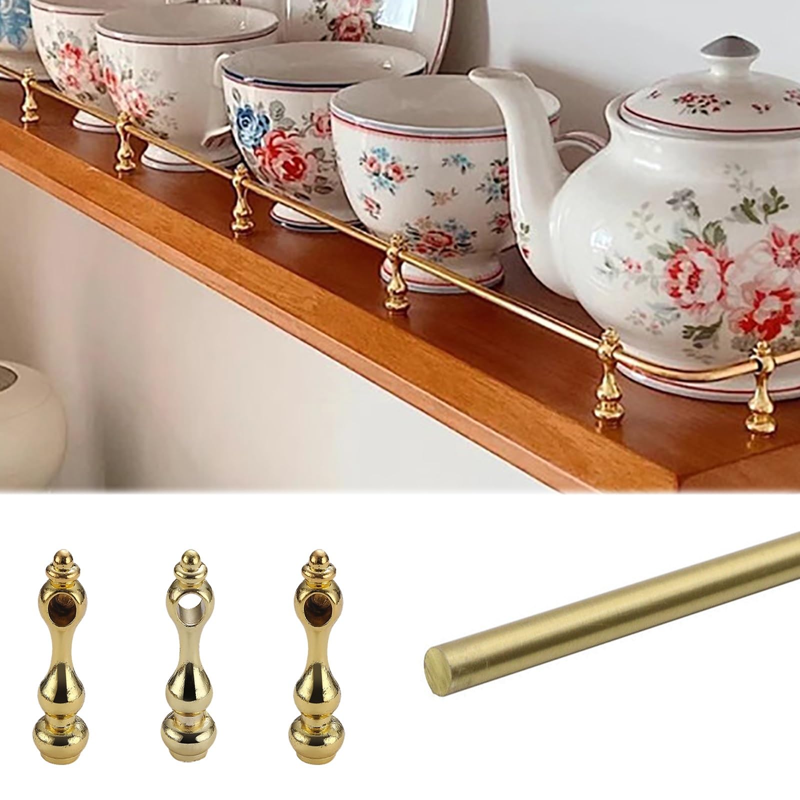 ERRULAN Sturdy Anti-fall Shelf Rail Guard Bar Rod, Aluminum Round Tube Barrier Decorative Rods, Minimalist Tipping Gallery Rails Set, Prevents Items From Falling(Style A,42in/106.7cm)