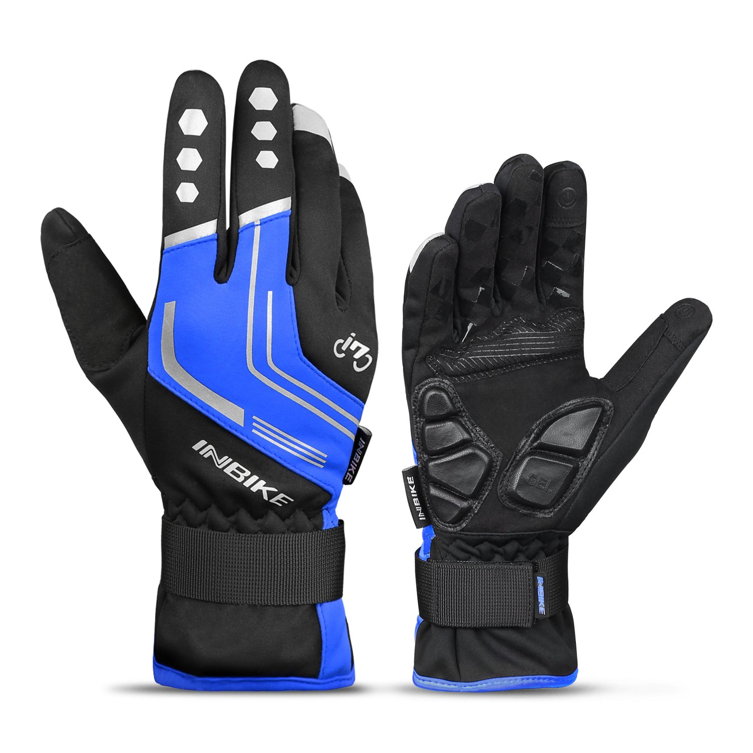 INbike Gants d'hiver pour homme et coupe-vent en gel thermique réfléchissant, écran tactile, pour VTT, bleu moyen
