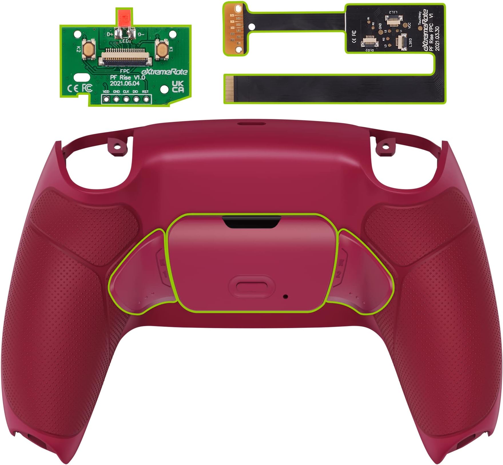 eXtremeRate Cosmic Red Rubberized Grip Programable Rise 2.0 Remap Kit for PS5 Controller BDM 010 & BDM 020, Upgrade Board & Redesigned Back Shell & Back Buttons for PS5 Controller