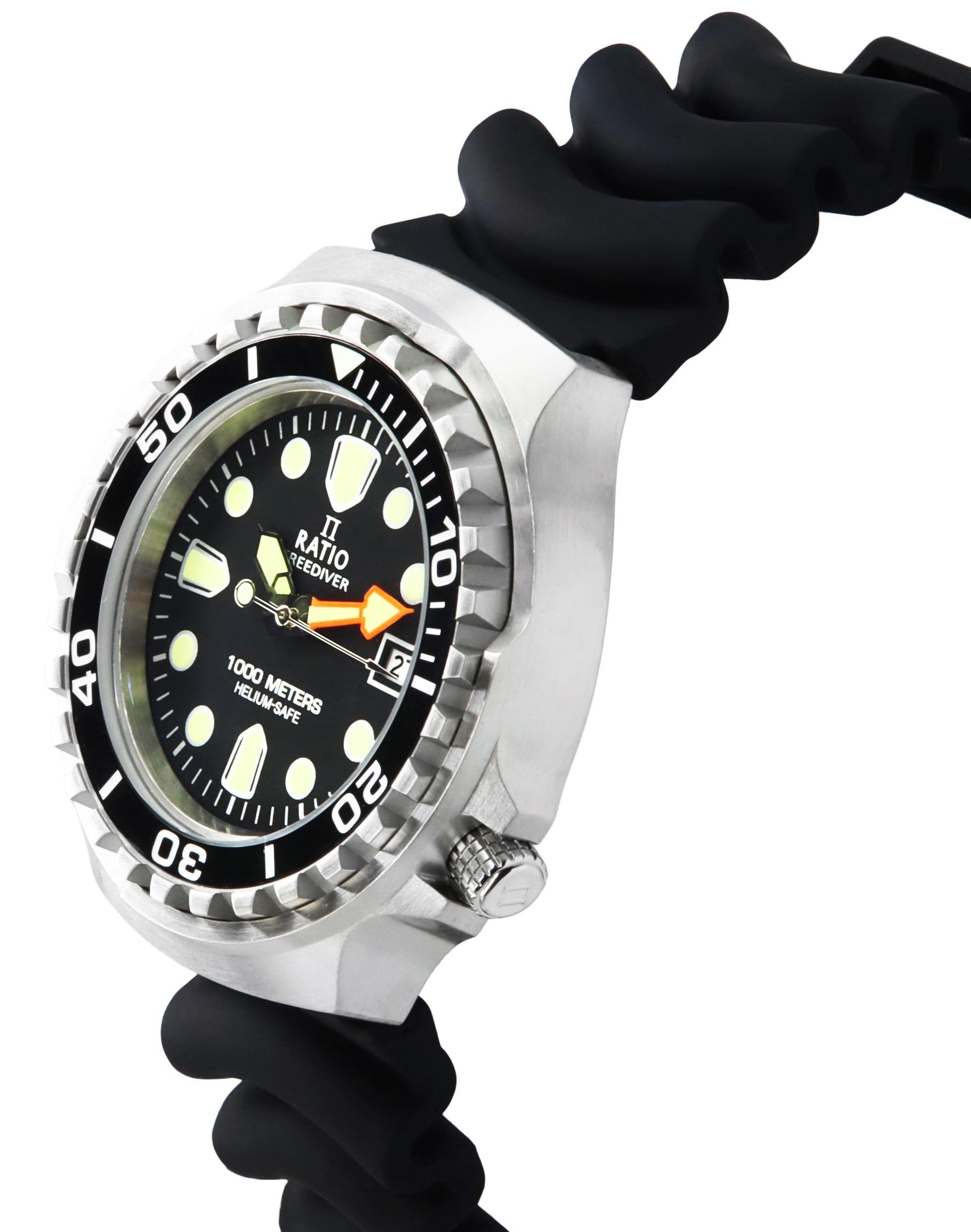 RATIO FreeDiver 2. generacji bezpieczny dla nurka zegarek z helem szafirowy kryształ kwarcowy zegarek do nurkowania, wodoodporny zegarek do nurkowania, 1000 m, dla mężczyzn