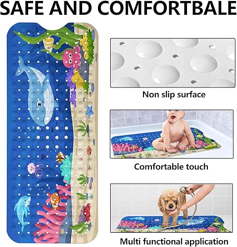 Miniatura 8 de LNOND Alfombra de baño para niños, tapete de baño para niños, tapete de baño antideslizante con agujeros de drenaje y ventosas, lavable a máquina
