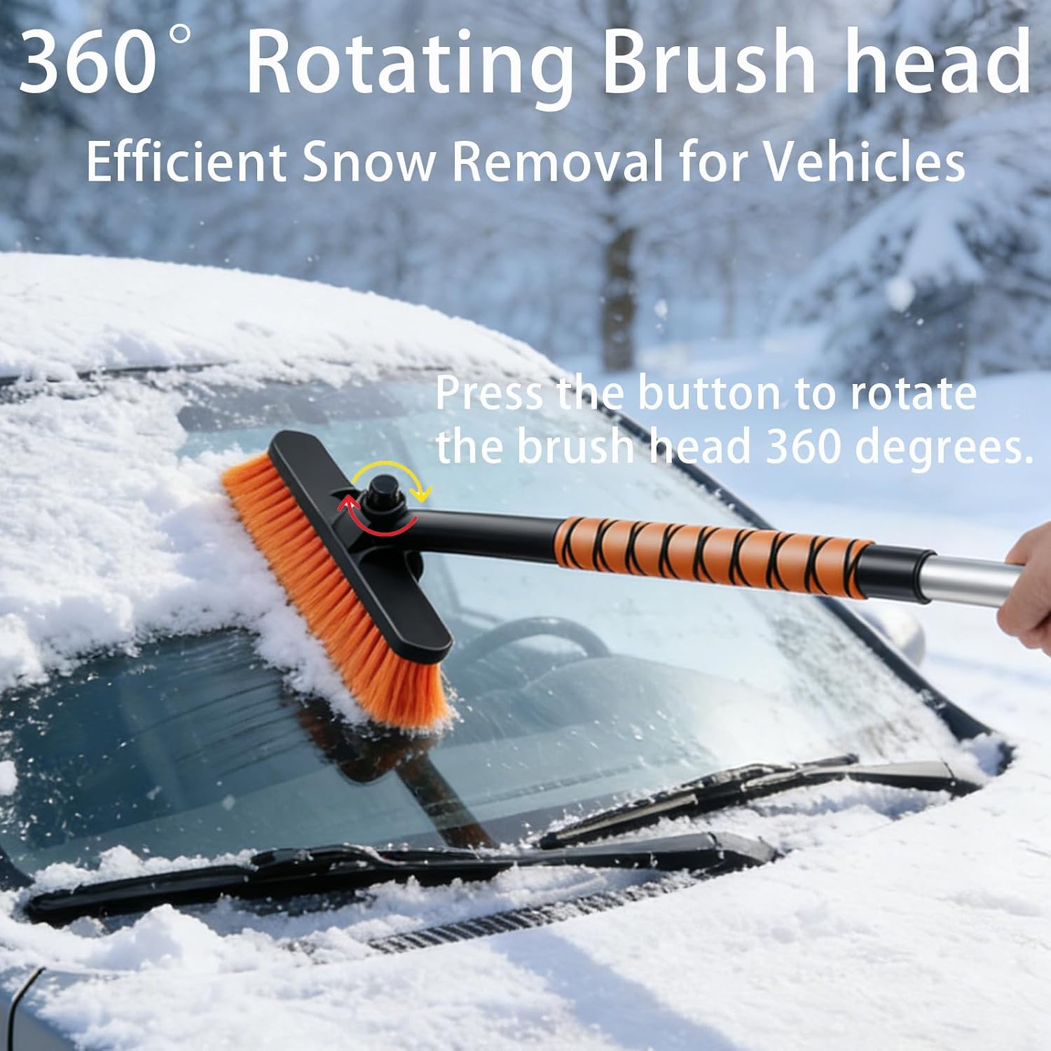 31" Snow Brush and Ice Scrapers for Car Windshield, Extendable Snow Brush with Foam Grip and 360° Pivoting Brush Head for Car Auto Truck SUV, Detachable Snow Removal Winter Car Accessories
