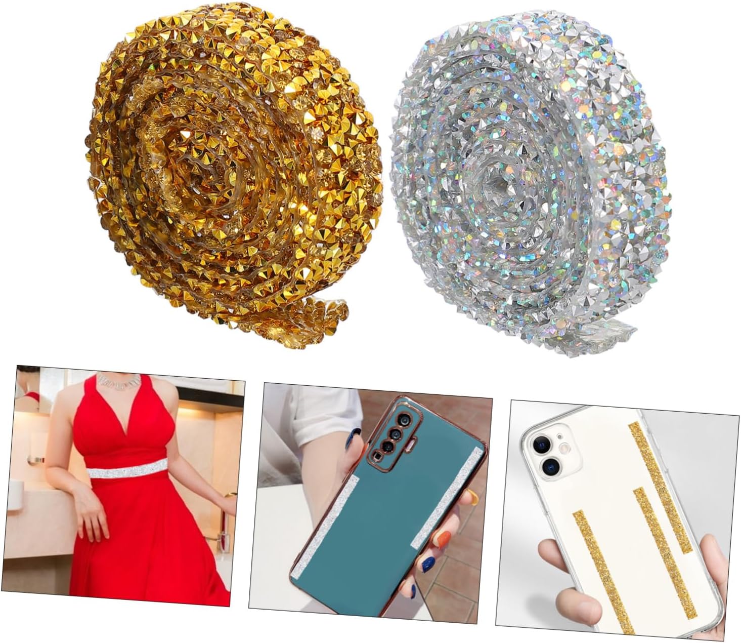 Veemoon 2packs Rhinestone Chain for Costume Accessories Fashionable Ribbon for Clothing Phone Cases and Dress Embellishments