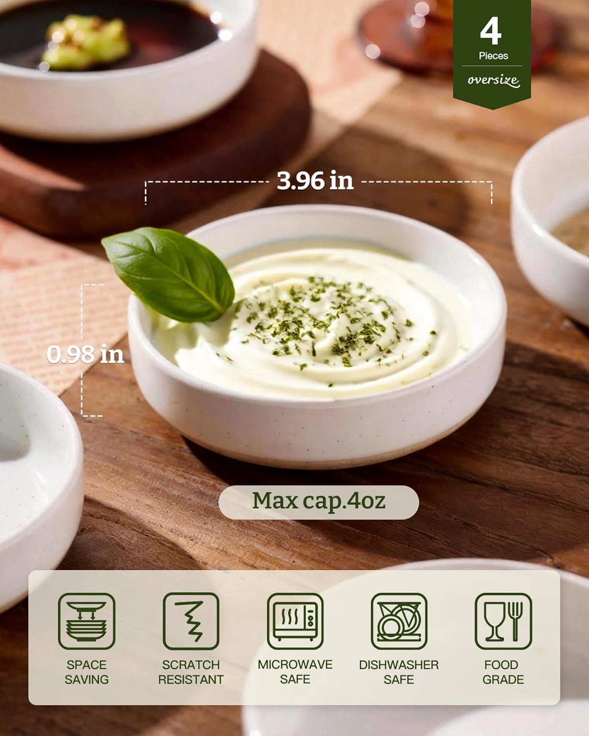 famiware Milkyway Ceramic Soy Sauce Dish, Dipping Bowls Set of 6, Dipping Sauce Bowls/Dishes, 4oz Small Serving Bowls for Side Dishes, Condiment, Sushi, Appetizer, Dessert, White White Milkyway