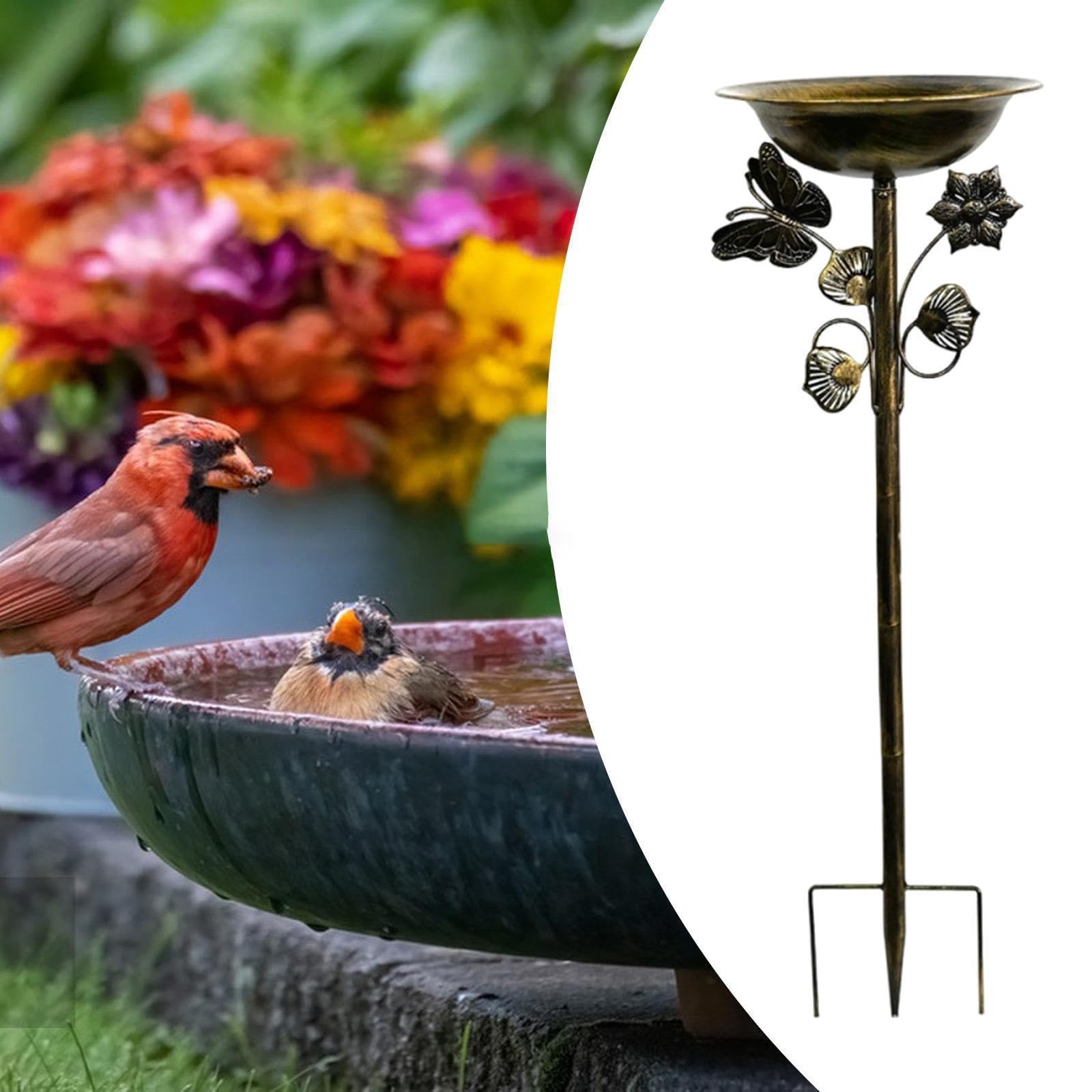 Baignoire autoportante pour oiseaux avec piquet pour extérieur, jardin, cour, balcon, colibri, doré