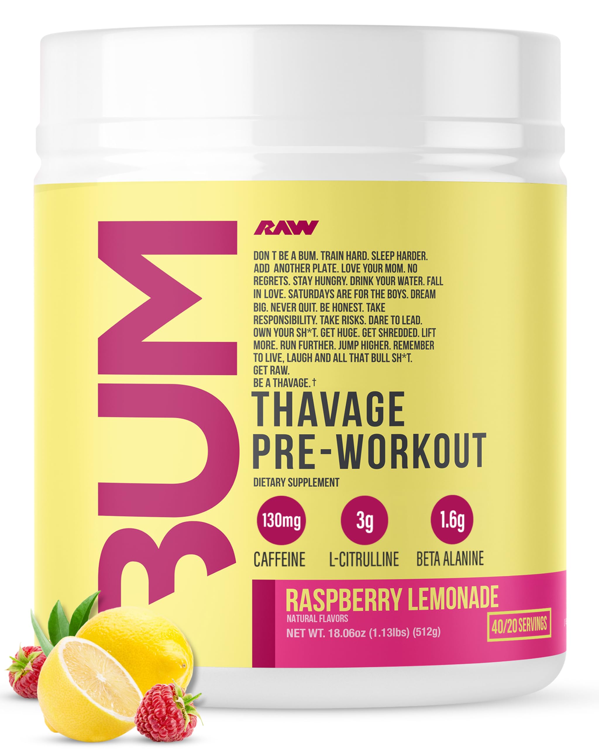 RAW Pre Workout Powder, Thavage (Champion Mentality) - Chris Bumstead Sports Nutrition Supplement for Men & Women - Cbum Pre Workout for Working Out, Hydration, Mental Focus & Energy - 40 Servings — Amazon image 15