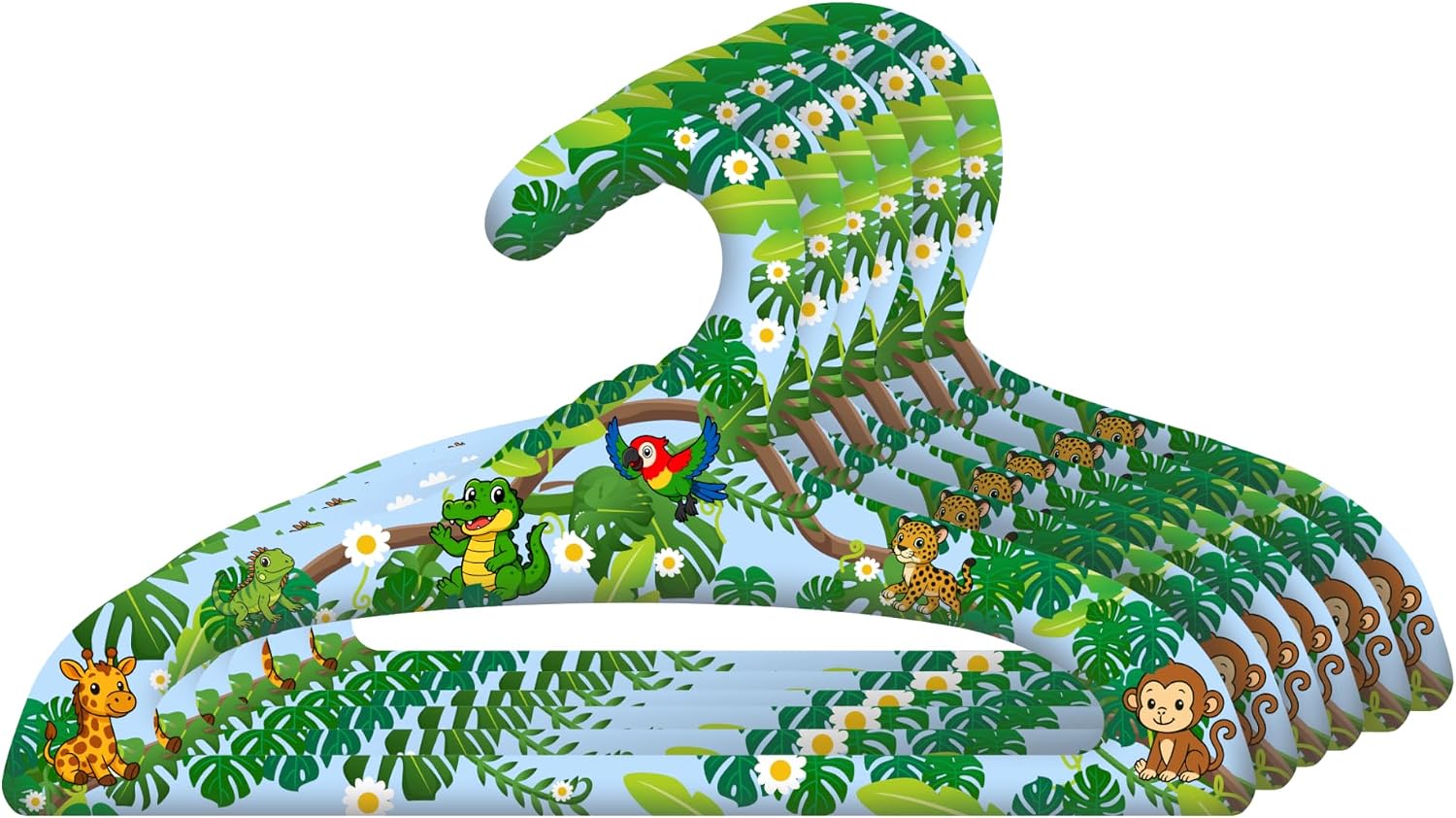 Baby and Kid Jungle/Tropical Theme Hangr, Boys Hangers with Jungle/Tropical Animals Design (Green, White, Blue, Yellow, Brown, Black)