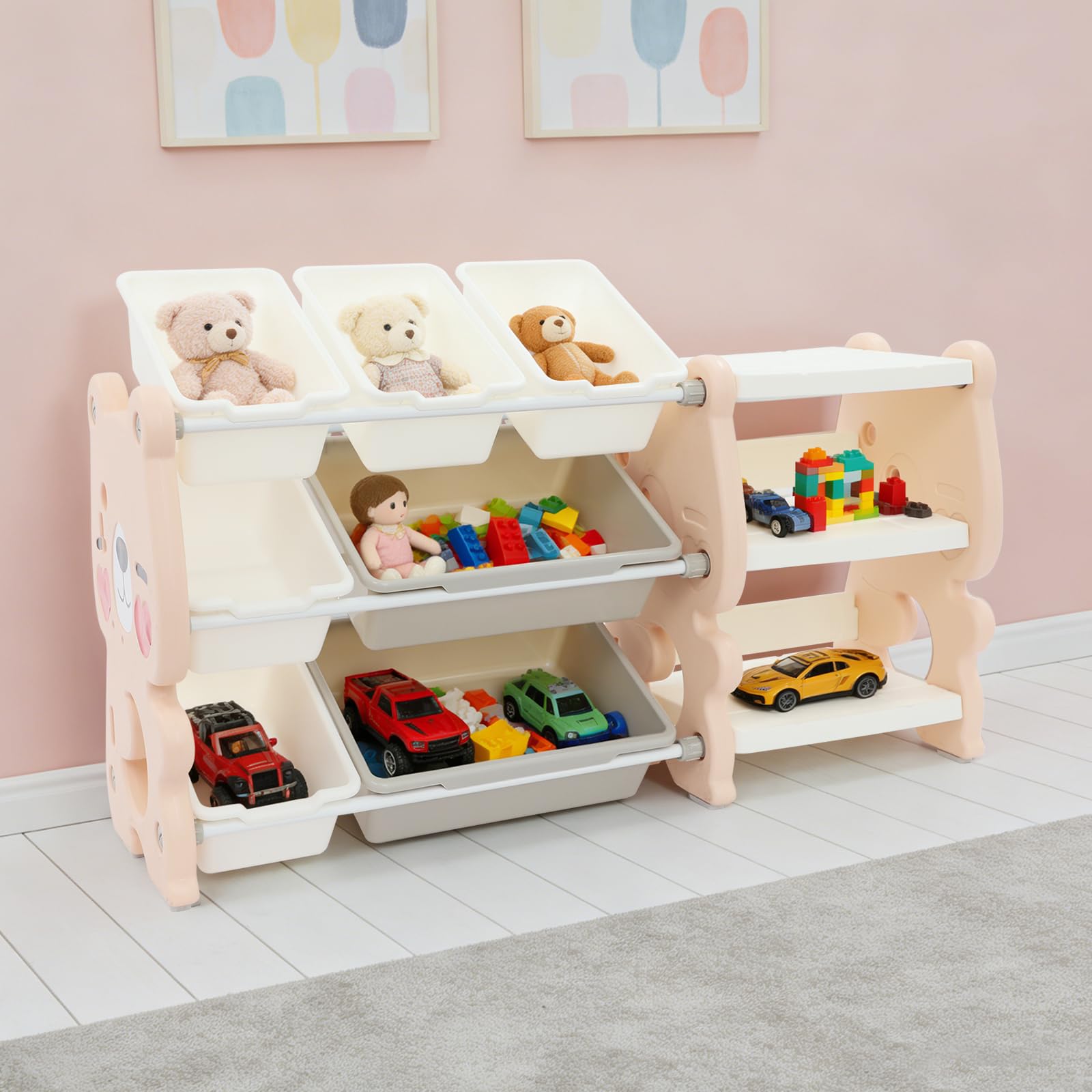 Spielzeugregal für Kinder 3-stufig mit 7 Boxen PE & Metall für Aufbewahrung