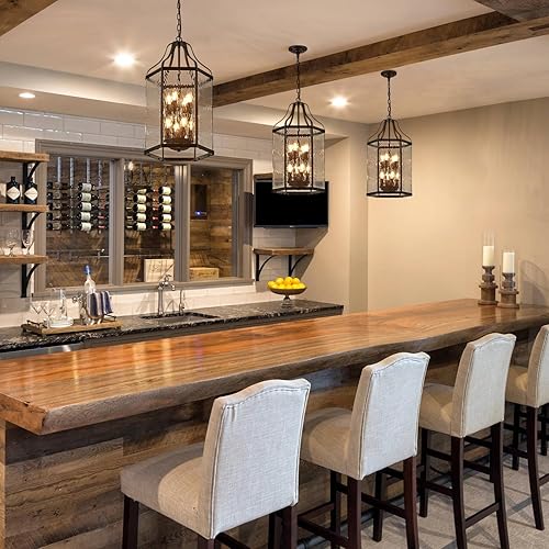 Miniatura 7 de lighceac Lámpara colgante moderna de 8 luces para exteriores de 14 pulgadas con vidrio ondulado transparente, mini lámpara colgante industrial para