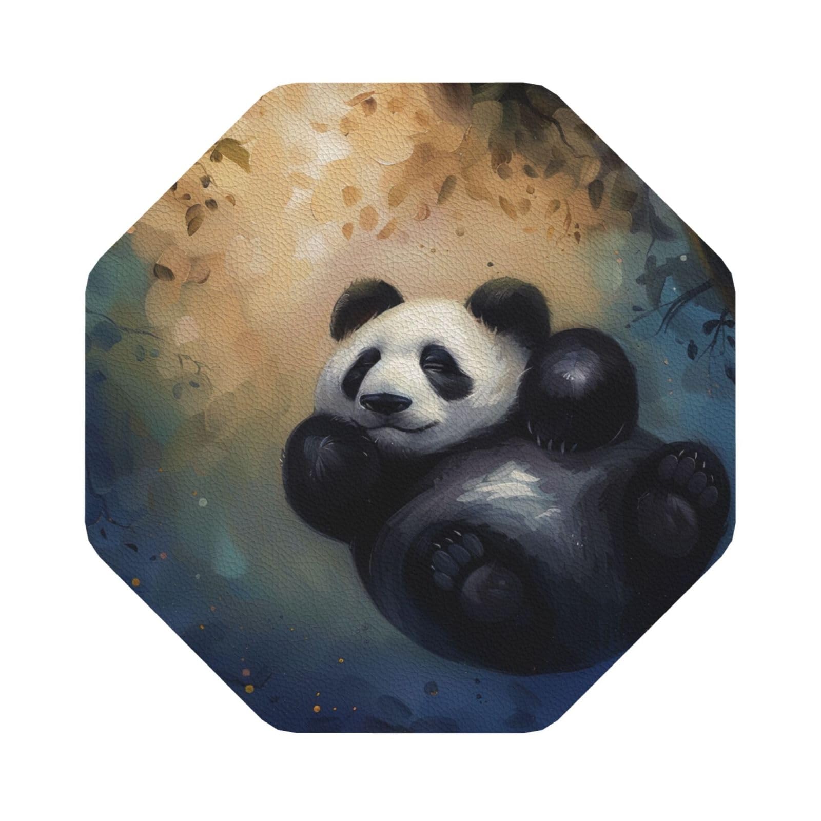 Panda Print Leather Coaster Set of 6, Octagon Coasters Table Decorative Coffee Cup Beverage Coasters Wine Beer Bar Coasters for Hot Drinks Table Protection