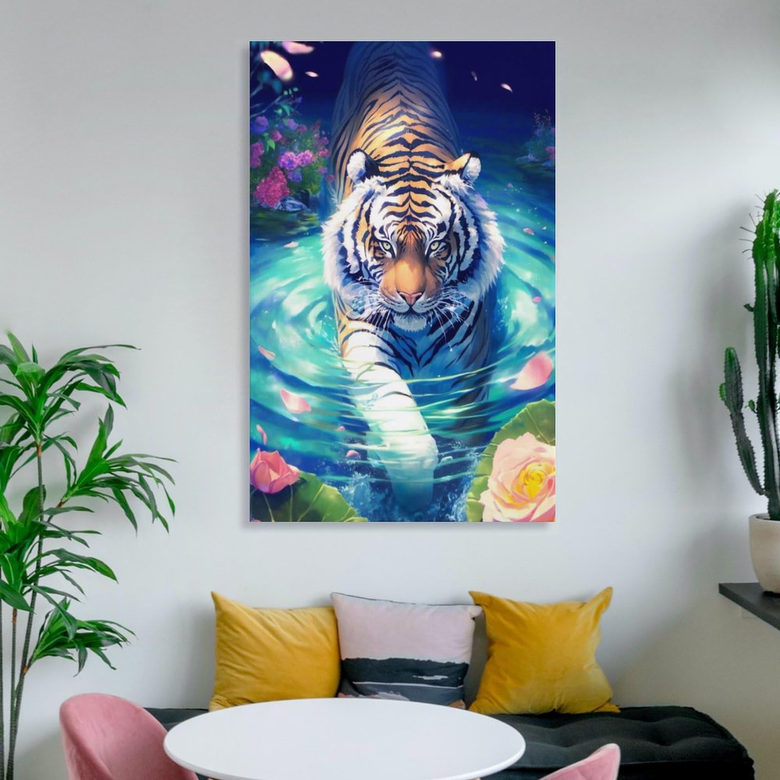 Amazon.co.jp: 絵画 水の中の虎インテリア 絵画 水彩画の動物 アート