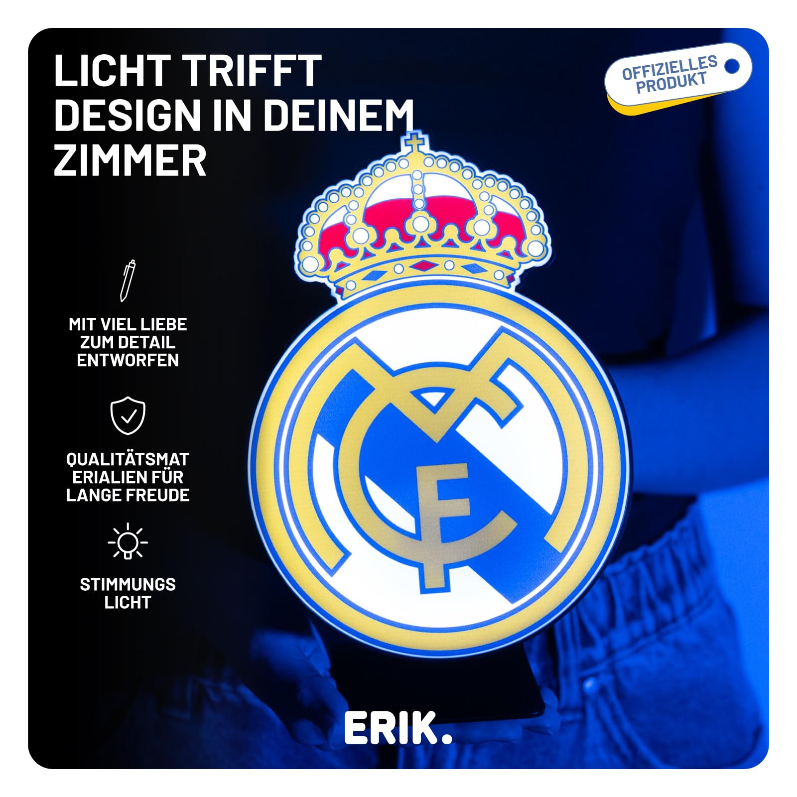 Grupo Erik Real Madrid Geschenke für Kinder | Real Madrid 3D Lampe | Fußball Lampe Geschenk | Geschenke für Kinder | Offizielles Produkt