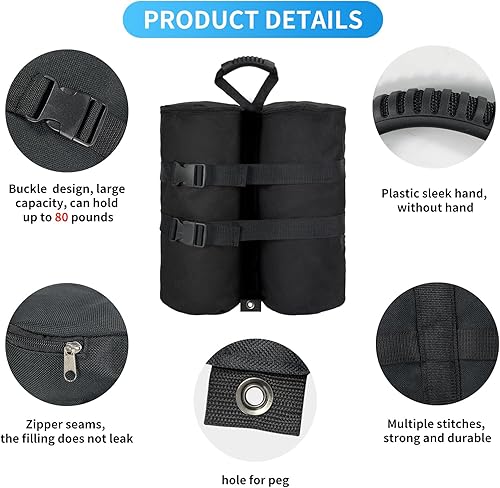 Miniatura 4 de Bolsas de peso para tienda de campaña desplegable, 1680D pesos resistentes para piernas, bolsas de arena para refugio solar al aire libre, toldo o