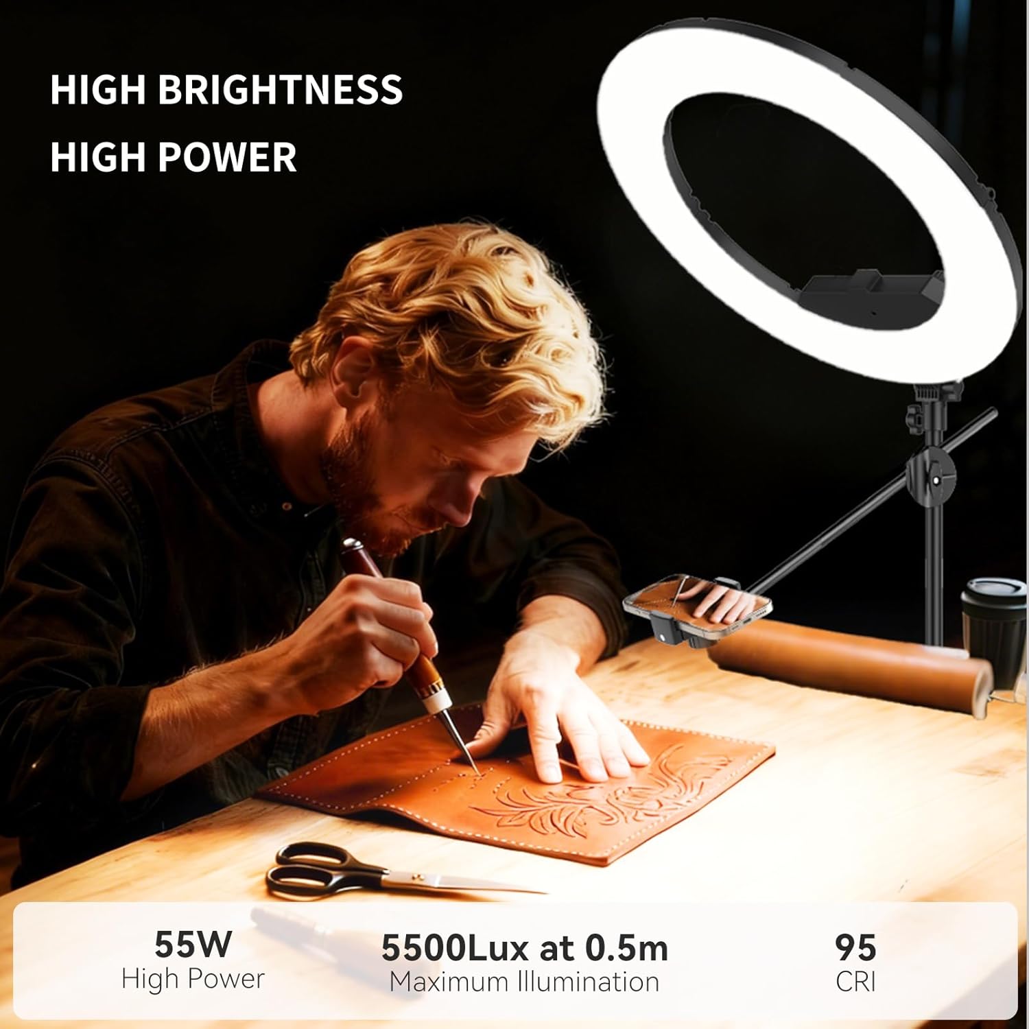 Large Ring Light Kit with 79" Stand, [New Version] 55W 6700K Dimmable,LED 18" Big Ring Light Tripod,Dual Phone Holder for iPhone,tiktok,Makeup,Yutobe,Live Stream,Photography,Video Recording - Image 3