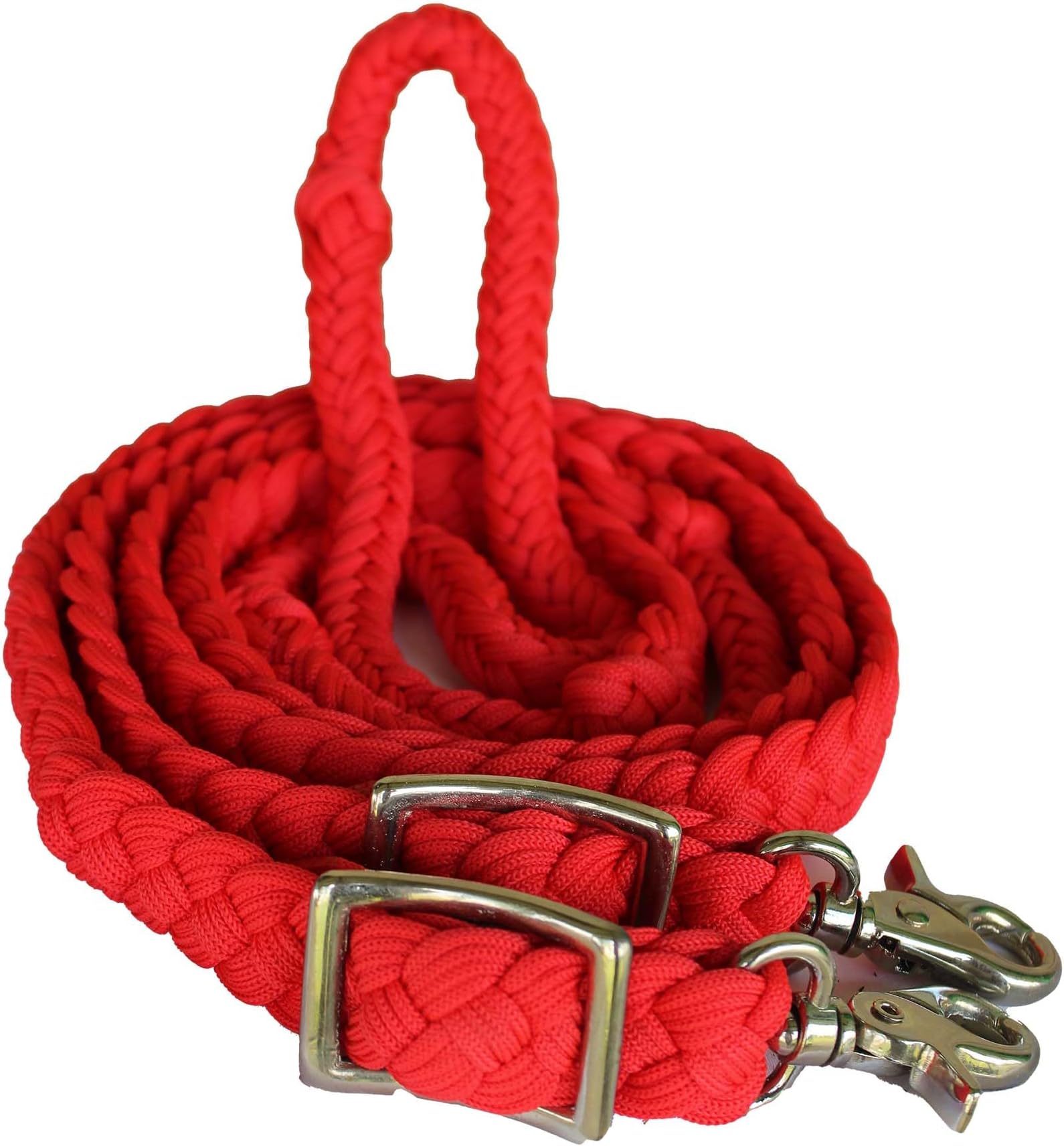 CHALLENGER Roping Knotted Horse Tack Western Barrel Reins Nylon Braided Red 60723