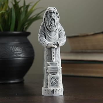 AEVVV Svarog ، تمثال الله الخالق السلافي القابل للتحصيل - نحت الرخام الداخلي ، 4.7 "طويل ، باللون الرمادي الفاتح للديكور المنزلي والمكتبي