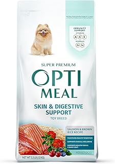 OPtimeal Dry Dog Food for Toy Breeds - Proudly Ukrainian - Tasty Dog Food Dry Recipe with Skin and Digestive Support for Adult Small and Toy Breed Dogs (3.3 Pound (Pack of 1), Salmon & Brown Rice)