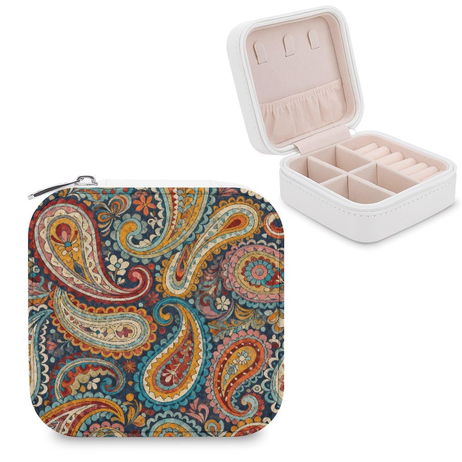 FekiLoot Multi Paisley Jewelry Box Exquisite Jewelry Organizer Silver Gold Trinket Storage Case Multi Compartments Cute Earrings Ring Necklace Holder For Woman Household Gift