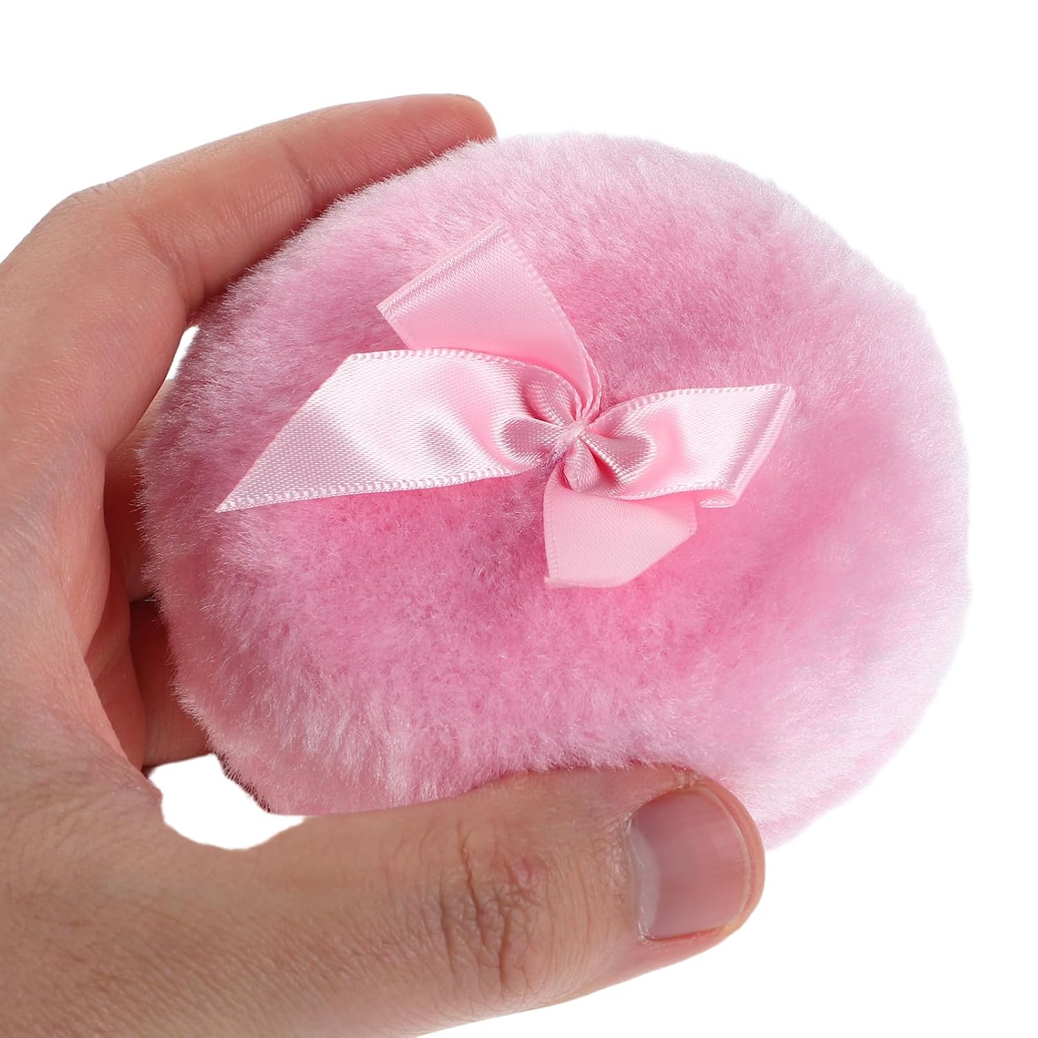 Vaguelly Extra Large Powder Puff Elegant Bow Reusable Makeup Applicator for Foundation Powder Comes Glass Container for Convenient Storage