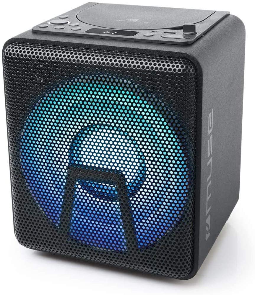 Muse Enceinte de fête, Bluetooth, avec batterie, lecteur CD et effets lumineux (USB, AUX), noir 100 Watt Noir