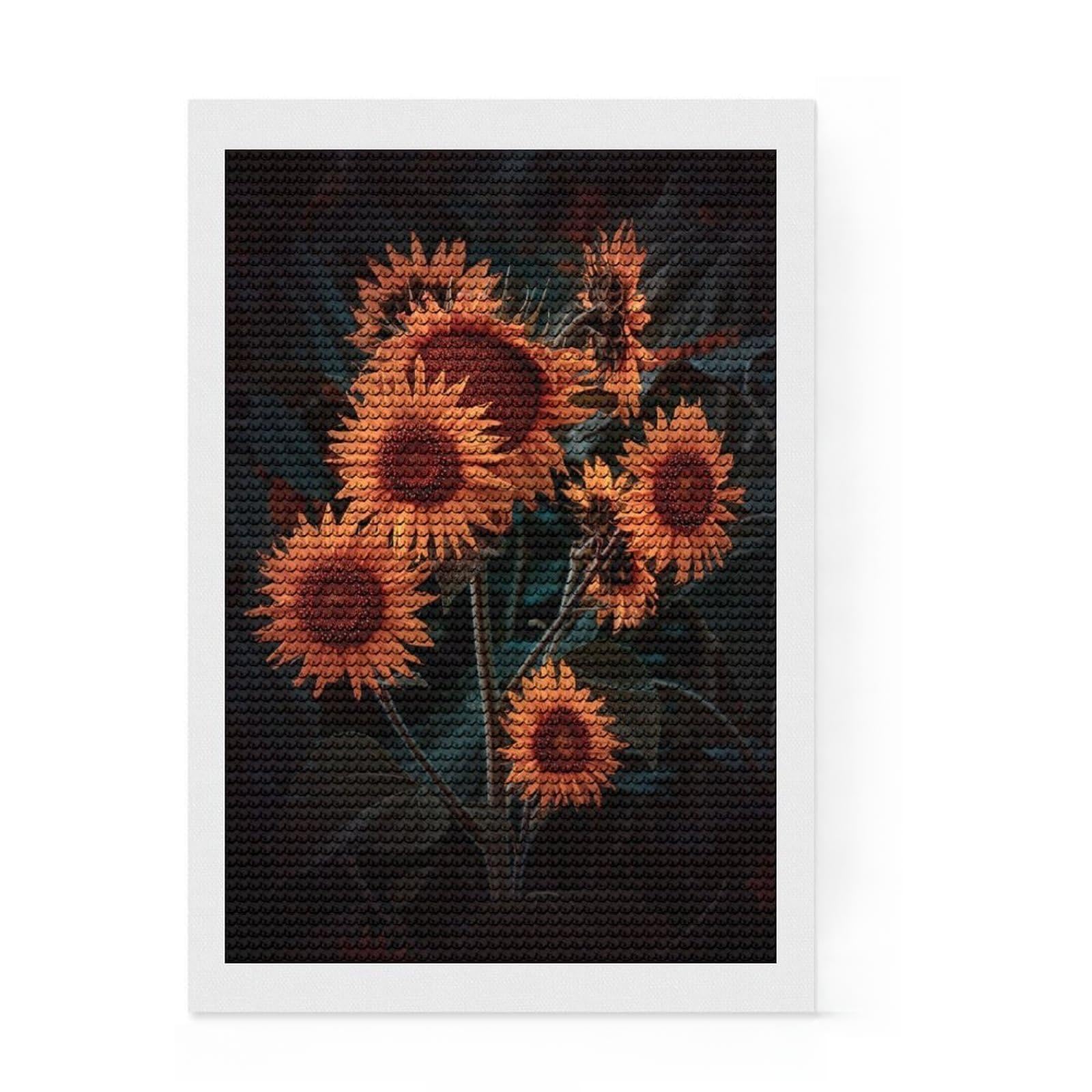 Junmoney Sunflower Family DIY Diamond Art Canvas Kit 8"x12", for Adults, Full Kit Included, Cosy Home Accent, Festive Craft Gift