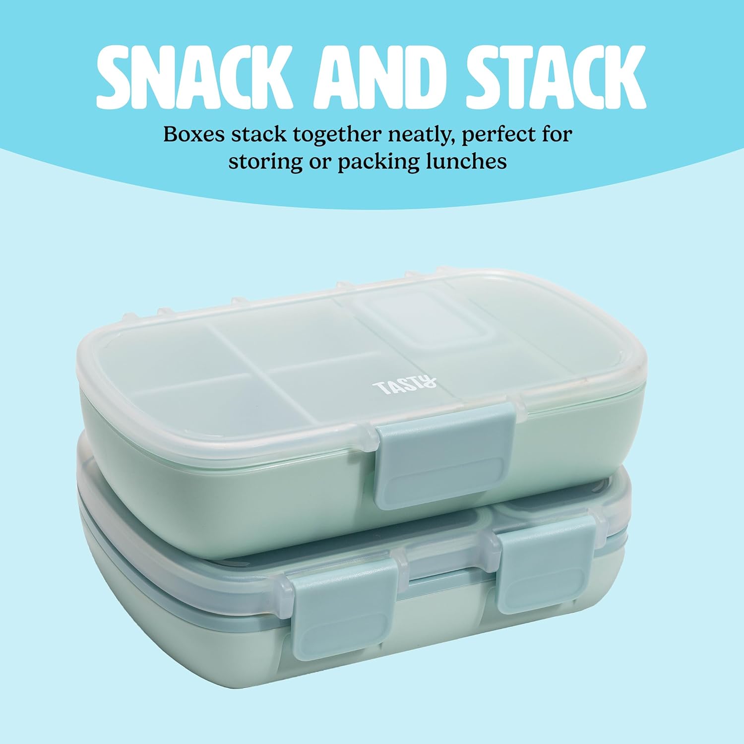 Tasty 2-Piece Snack & Bento Box Set, Includes Lunch Box & Snack Box, Portable Food Storage with Built-In Phone Stand, Carry Handles, Aqua
