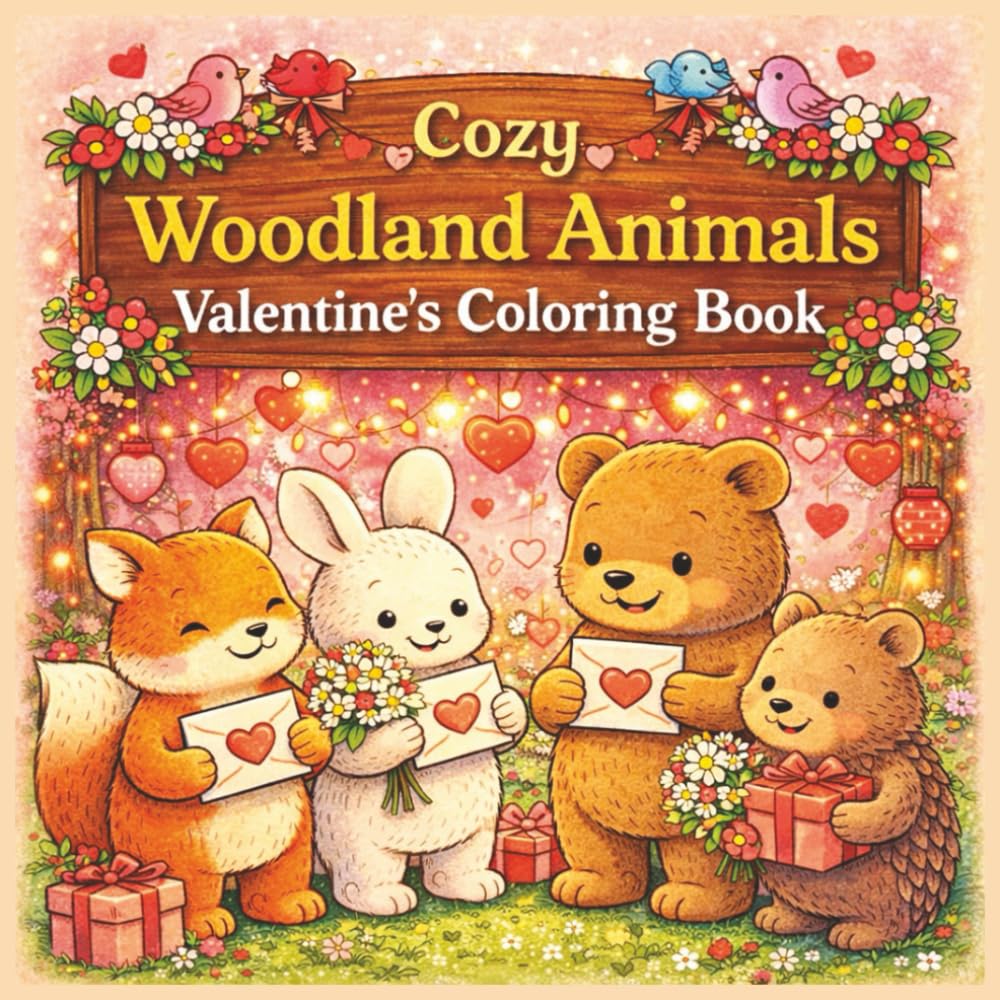Cozy Woodland Animals Valentine's Day Coloring Book: A Cottagecore Storybook Coloring Book with 42 Warm & Whimsical Woodland Scenes Perfect for Relaxation, Stress Relief, and Creative Calm