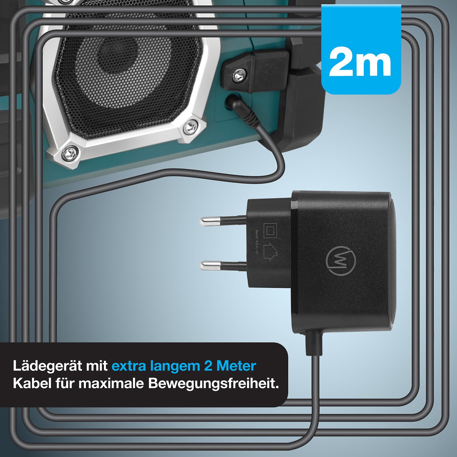 Wicked Chili długi zasilacz 200 cm kompatybilny z Makita radiem budowlanym DMR/BMR 116 112 110 109 108 107 106 105 104 102 101 Kabel ładujący Wtyczka sieciowa (12 V / 2,0 m/bez szumów)