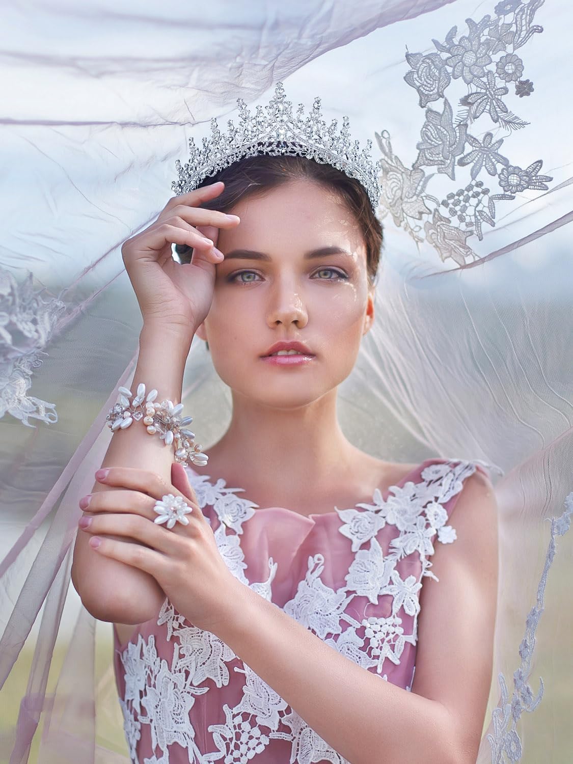 SWEETV Crystal Wedding Tiara for Women, Royal Queen Crown Headband, Rhinestone Princess Hair Accessories for Prom Birthday - Image 2