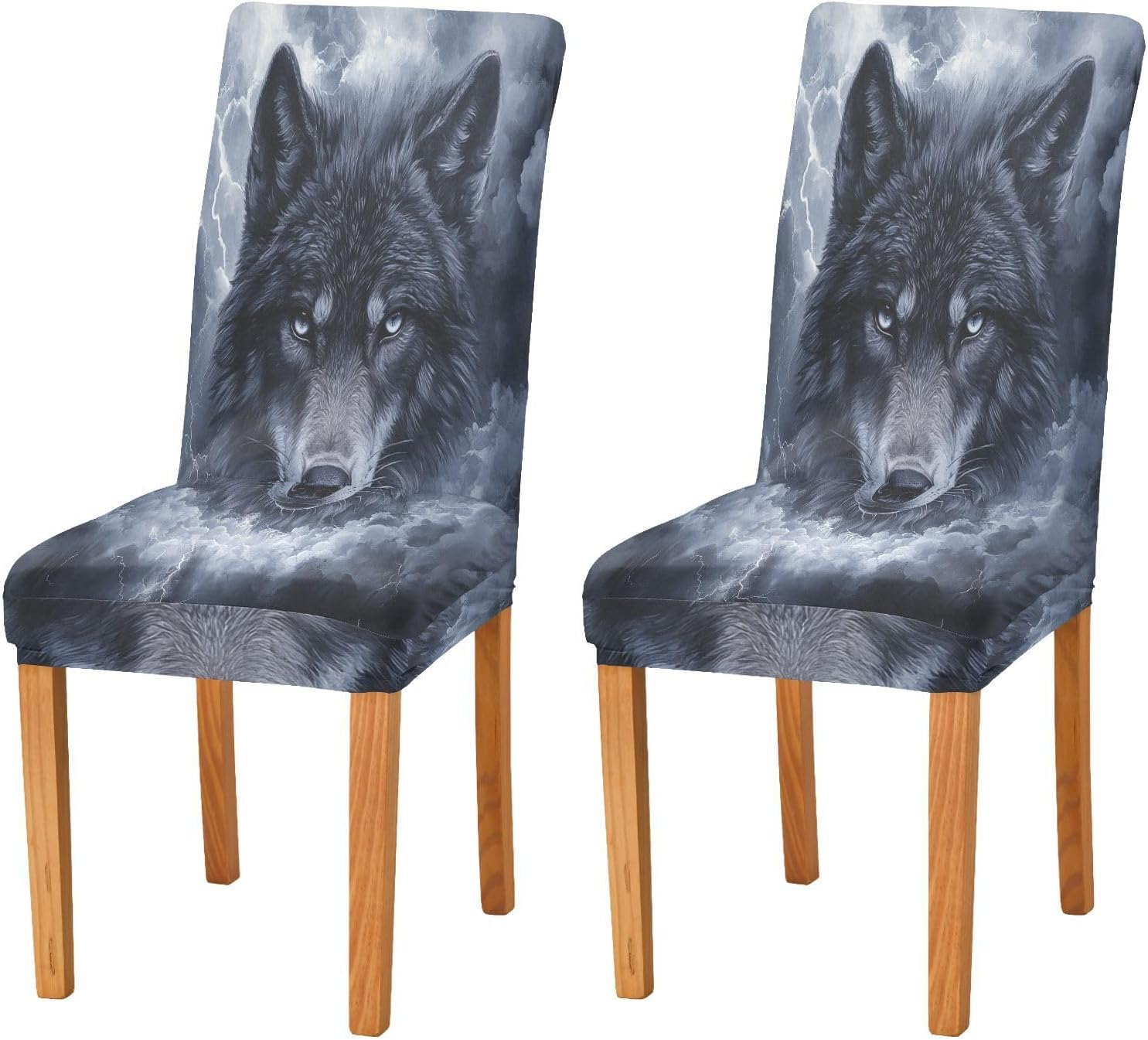 ALAZA Chair Covers for Dining Room, Clouds Lightening Storm Wolf Stretch Chair Cover Sets Chair Protector Removable Washable for Ktichen Restaurant Hotel