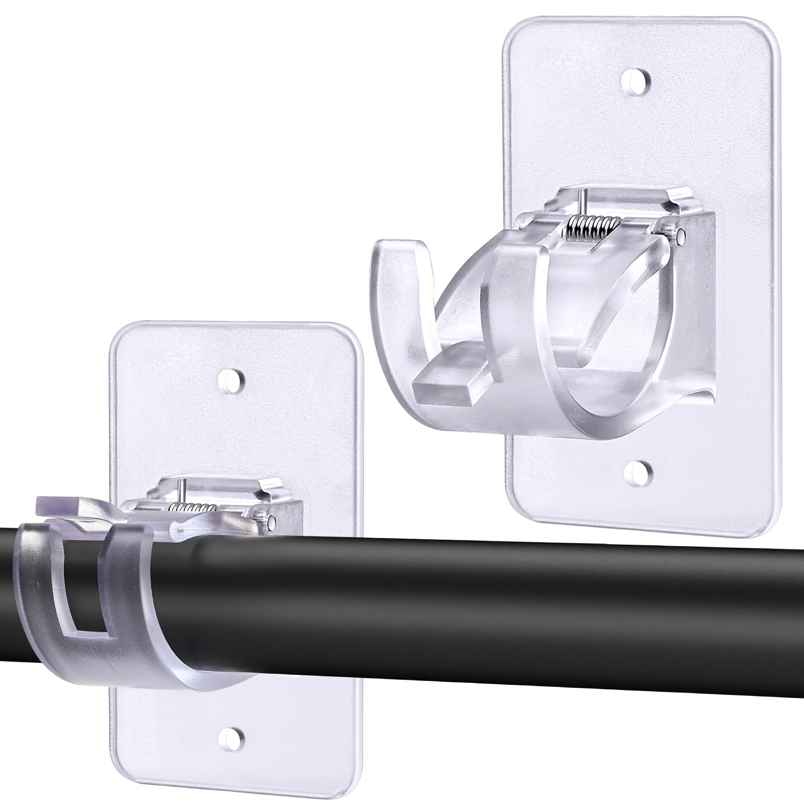 2 Pack No Drill Curtain Rod Brackets, Self Adhesive No Drilling Curtain Rod Holder Hooks, Nail Free Curtain Rod Hangers Save Space for Bathroom Kitchen Home -Transparent