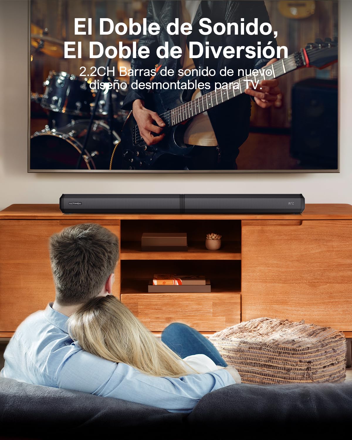 ULTIMEA 2.2ch Barra de Sonido para TV, 2 en 1 Soundbar Divisible con VoiceMX y BassMX, Bluetooth 5.3, 6 Modos de Ecualización, Graves Ajustables, Conexión ARC/Óptico/Aux, Apollo S40 Pro