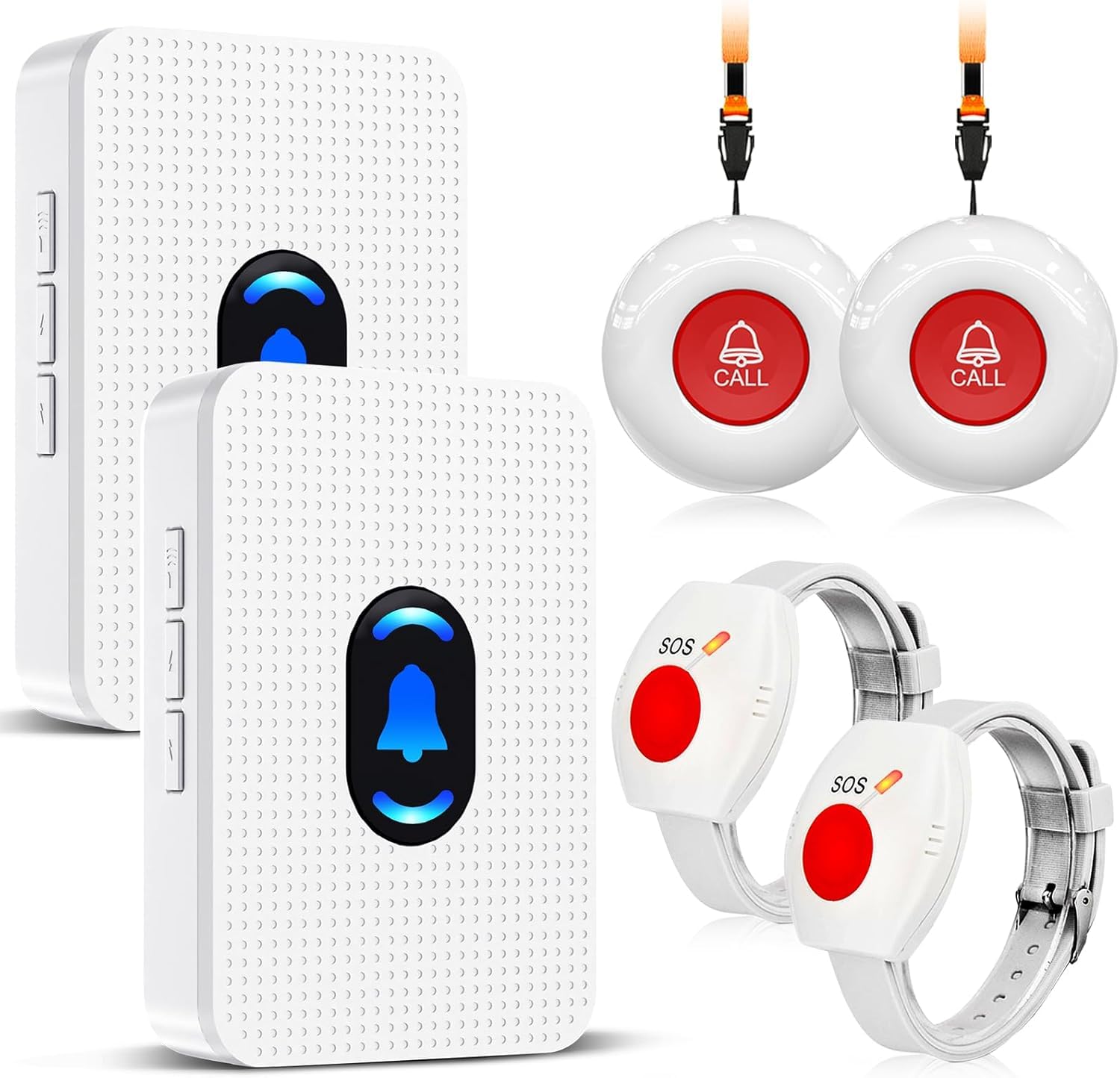 Daytech Alarm Seniors, Wireless Transmission 150 m Emergency Button for the Elderly, Bracelet Alarm Seniors (2 Receiver + 2 Button + 2 Bracelet)