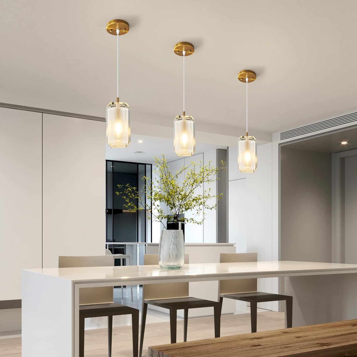 Modern Mini LED Pendant Ceiling Light Fixture for Kitchen Island Hanging Light Crystal Pendant Light in Gold Brushed Brass Finish, Living Room Dining Room Bedroom(1 Pack)