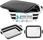 BIRDROCK HOME Collapsible Large BBQ Prep Tub w/Cutting Board, Multi-Function Grill Caddy w/Colander & Lid, Portable Silicone Dish Bowl for Picnic, Tailgate, Camping - Black