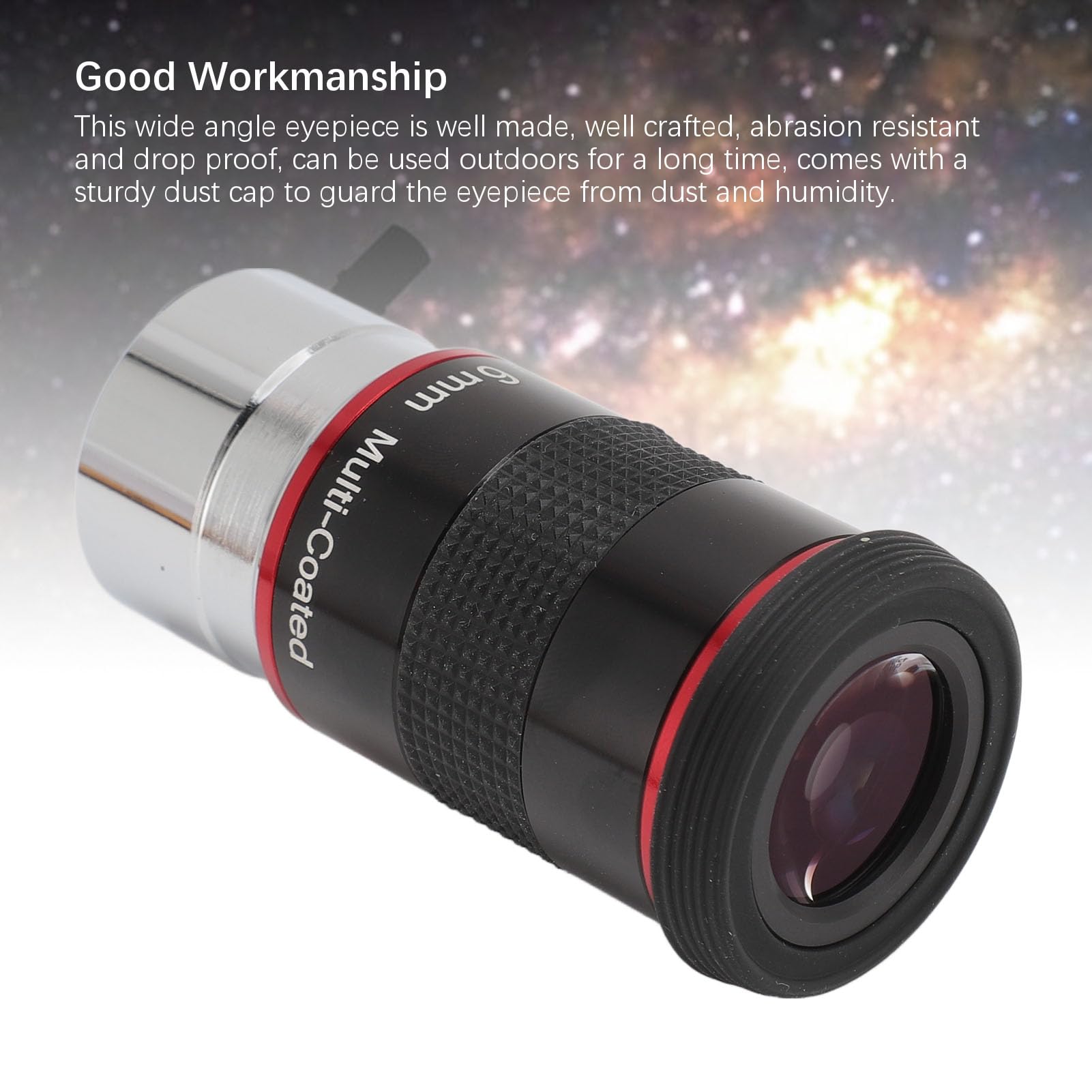 68 Grad 6 Mm Weitwinkel-Okular für Astronomisches Teleskop, FMC-Beschichtung, 1,25 Zoll, für Mond, Sternhaufen, Galaxie, mit Staubkappe, Aluminiumlegierung, Optisches Glas