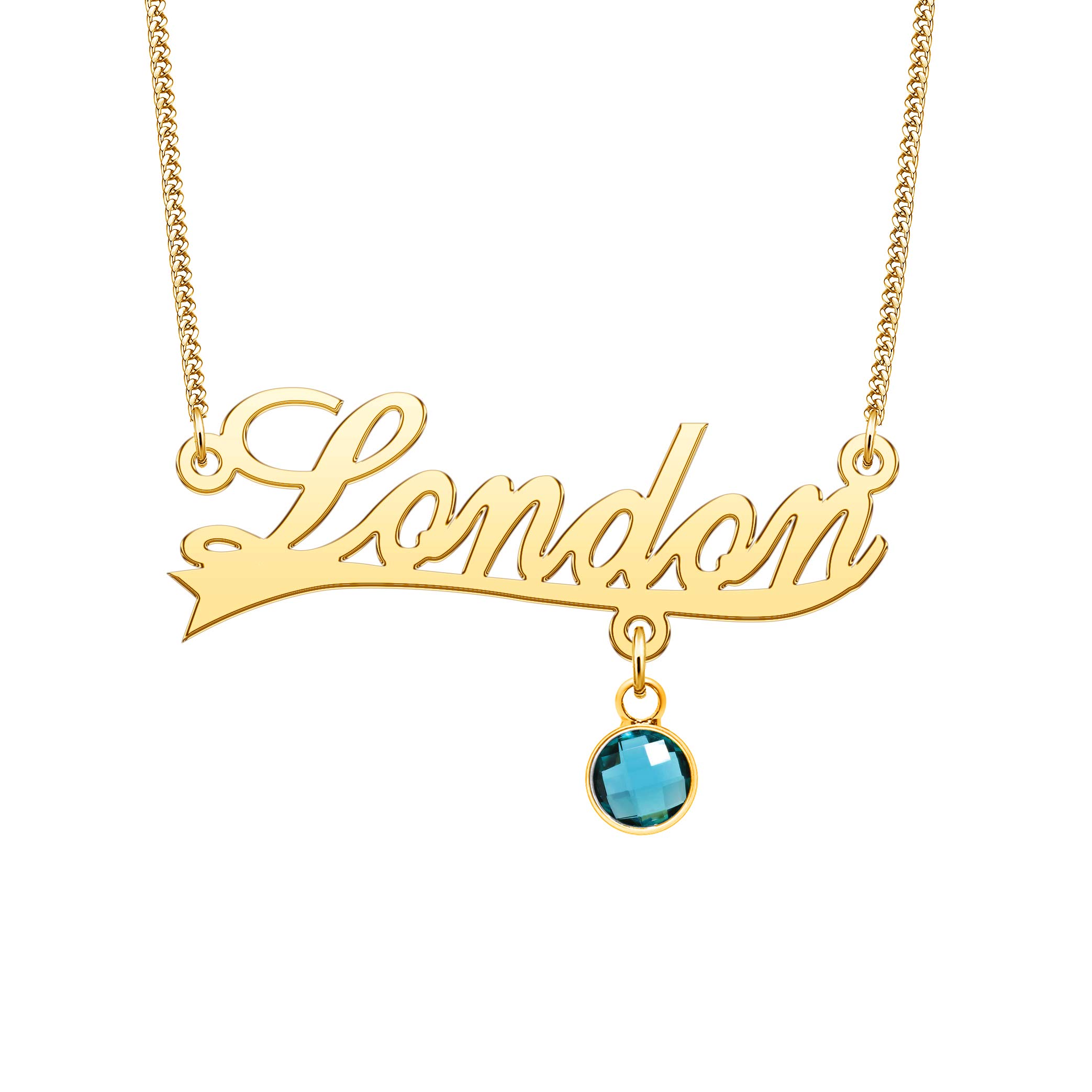 QeenseKcPersonalized Classic Cursive Name Necklace Birthstone Initial Nameplate 18K Gold Plated Customized Jewelry Gift for Women, Metal, synthetic crystal