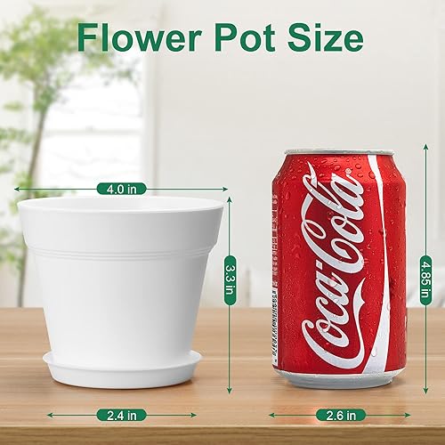 Miniatura 2 de Macetas de plástico de 4 pulgadas, paquete de 6, macetas pequeñas con agujeros de drenaje y bandeja, macetas de interior gruesas, macetas de vivero,